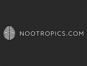 Nootropics.com logo featuring a white brain