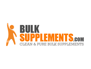 Bulk Supplements logo featuring an orange man waving