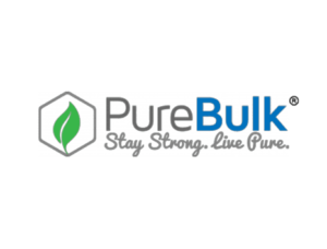 Pure Bulk Logo featuring a green leaf and blue bulk text