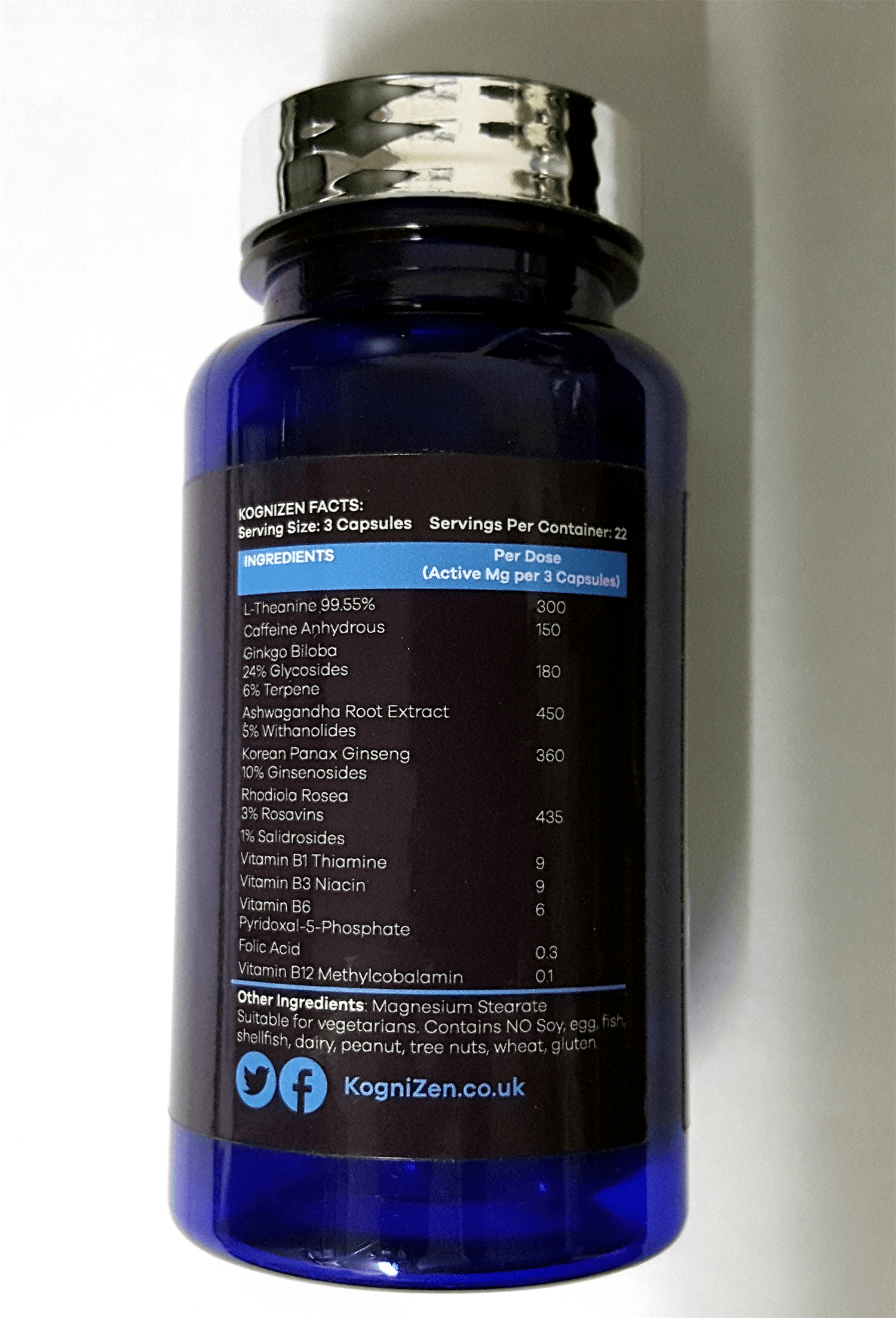 Ingredients listed on the KogniZen bottle