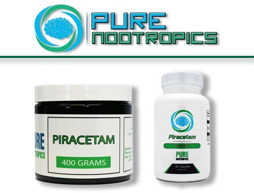 Pure Nootropics Piracetam Powder Jar and Capsule Bottle